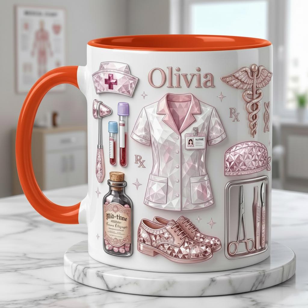Personalized Nurse Life Coffee Cup 3D Embossed, RN Appreciation Gift, Faux 3D Effect Mug