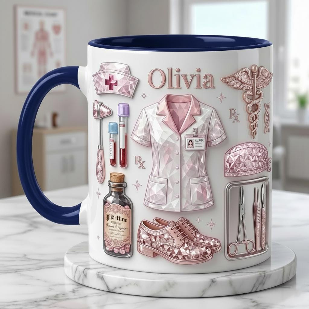 Personalized Nurse Life Coffee Cup 3D Embossed, RN Appreciation Gift, Faux 3D Effect Mug