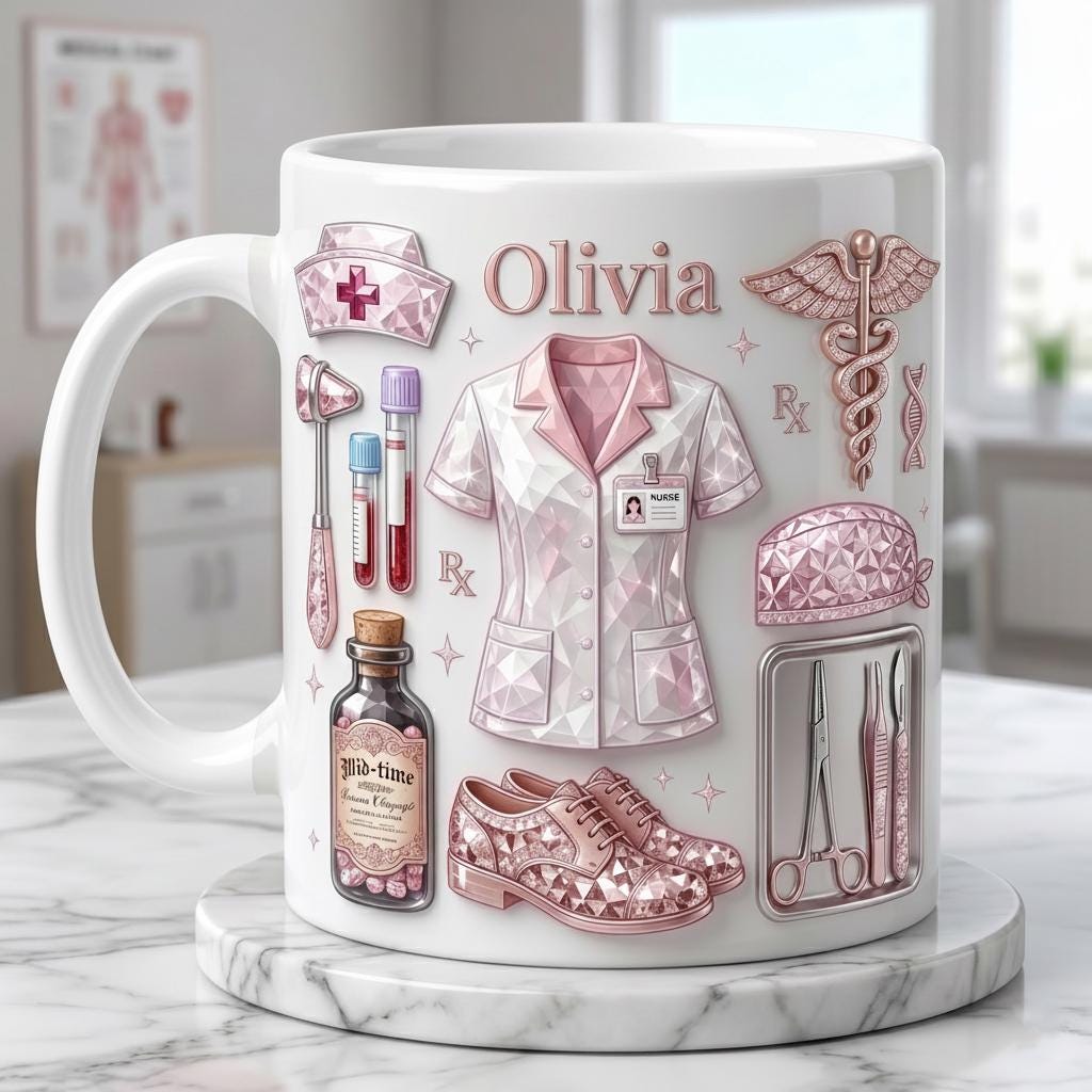 Personalized Nurse Life Coffee Cup 3D Embossed, RN Appreciation Gift, Faux 3D Effect Mug