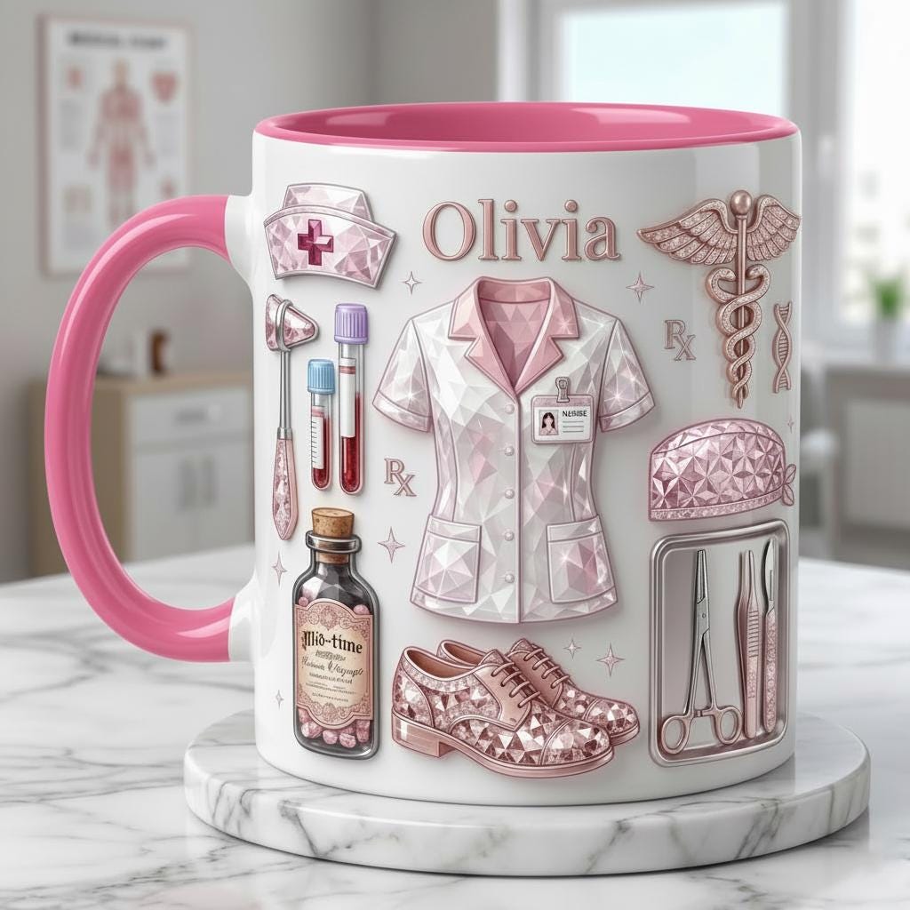 Personalized Nurse Life Coffee Cup 3D Embossed, RN Appreciation Gift, Faux 3D Effect Mug