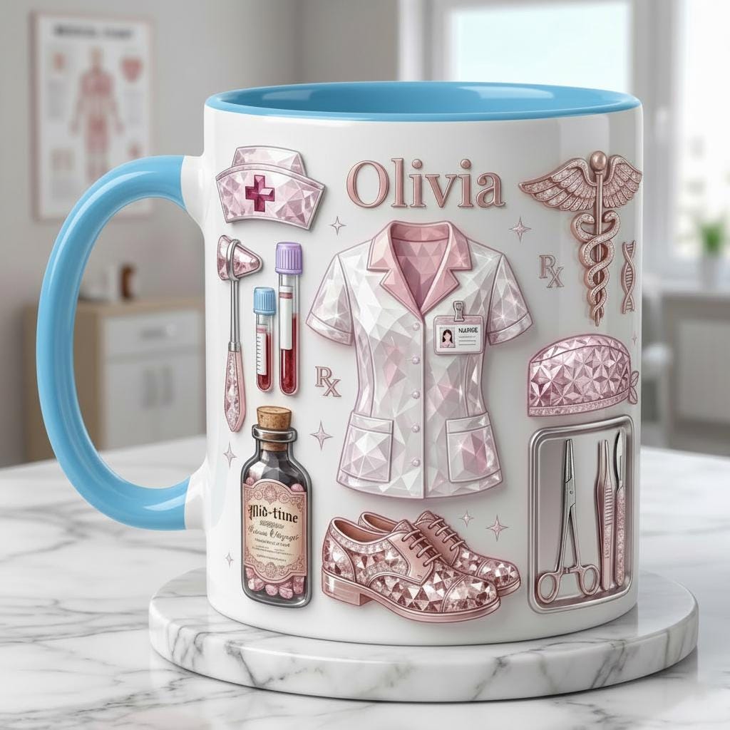 Personalized Nurse Life Coffee Cup 3D Embossed, RN Appreciation Gift, Faux 3D Effect Mug