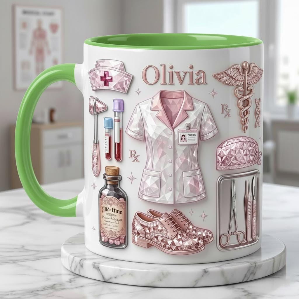 Personalized Nurse Life Coffee Cup 3D Embossed, RN Appreciation Gift, Faux 3D Effect Mug