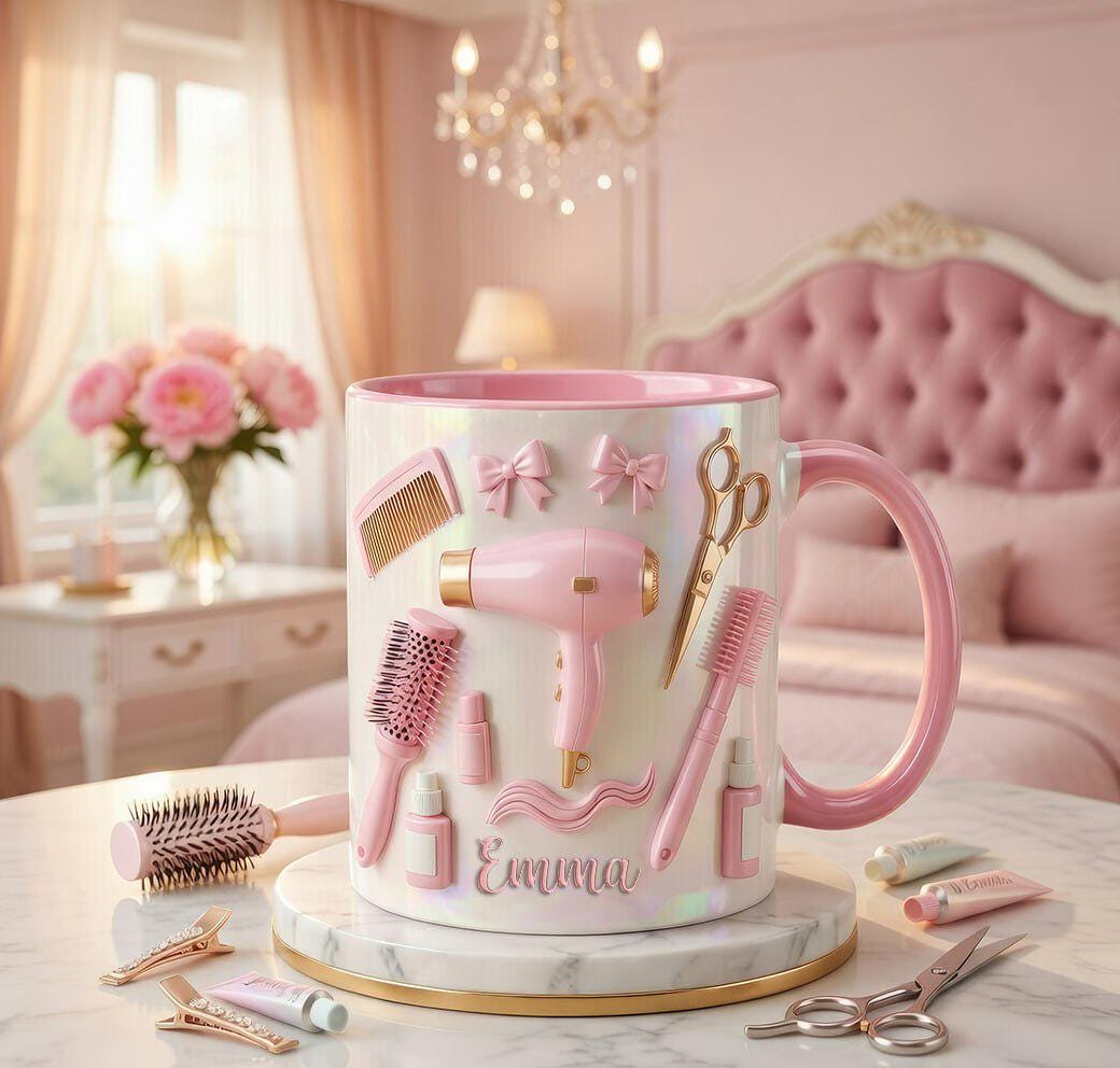 Personalized Hairstylist Faux 3D Effect Mug, Salon Decor, Hairdresser Gift, 2D Flat