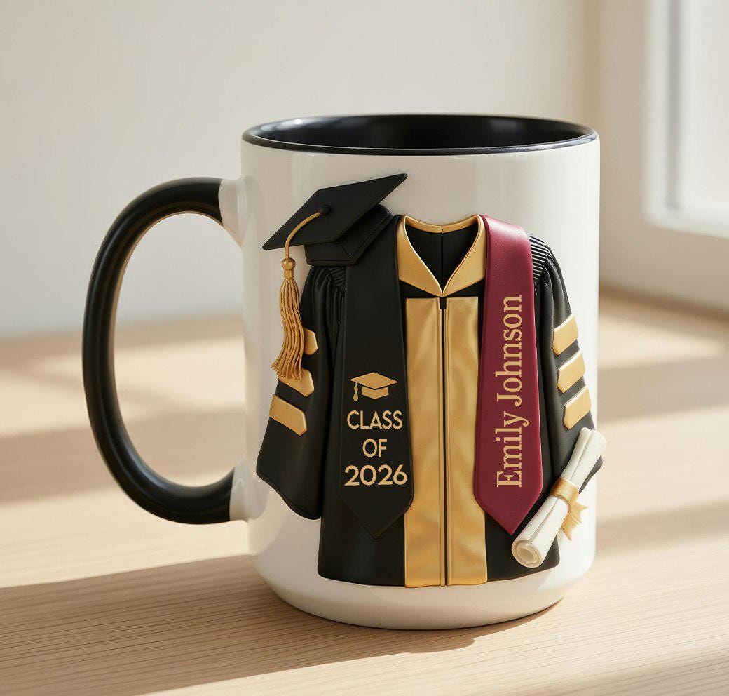 Personalized Graduation Mug, College Graduated, New Graduate Gift, Faux 3D Mug - Flat Surface, 2D Flat