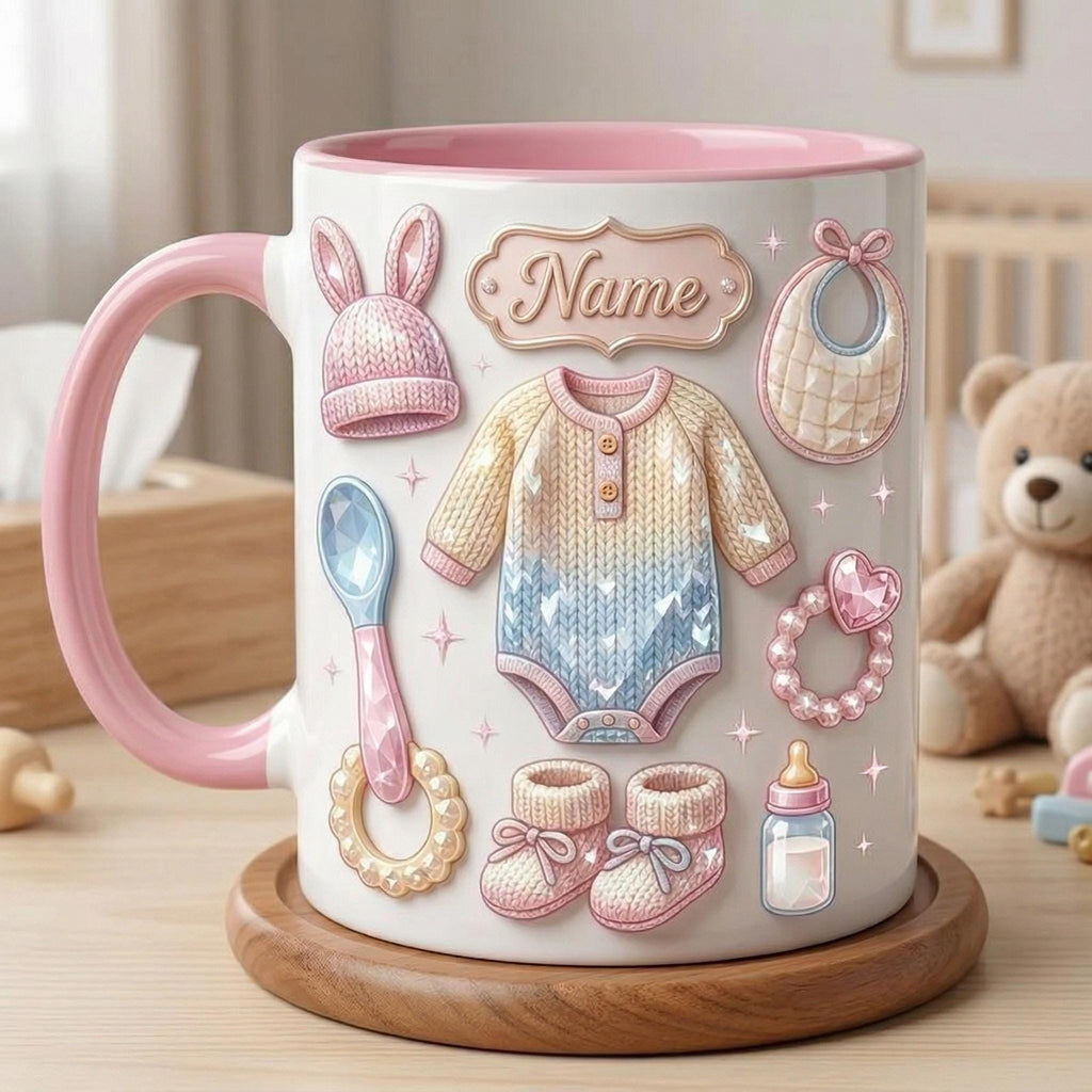 Personalized Baby Mug 3D, New Mom Coffee Cup, Motherhood Keepsake, Ceramic Beverage Mug