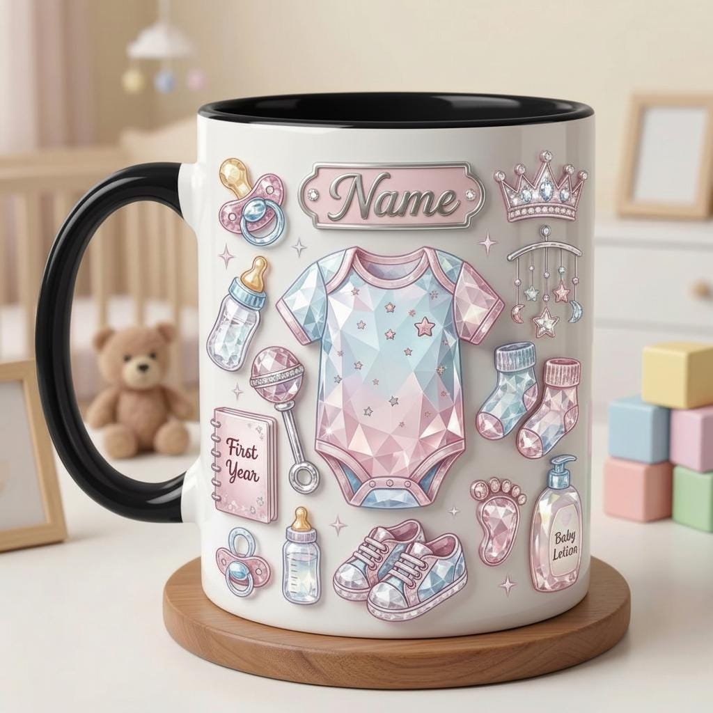 Personalized Baby Mug 3D, New Mom Coffee Cup, Motherhood Keepsake, Ceramic Beverage Mug