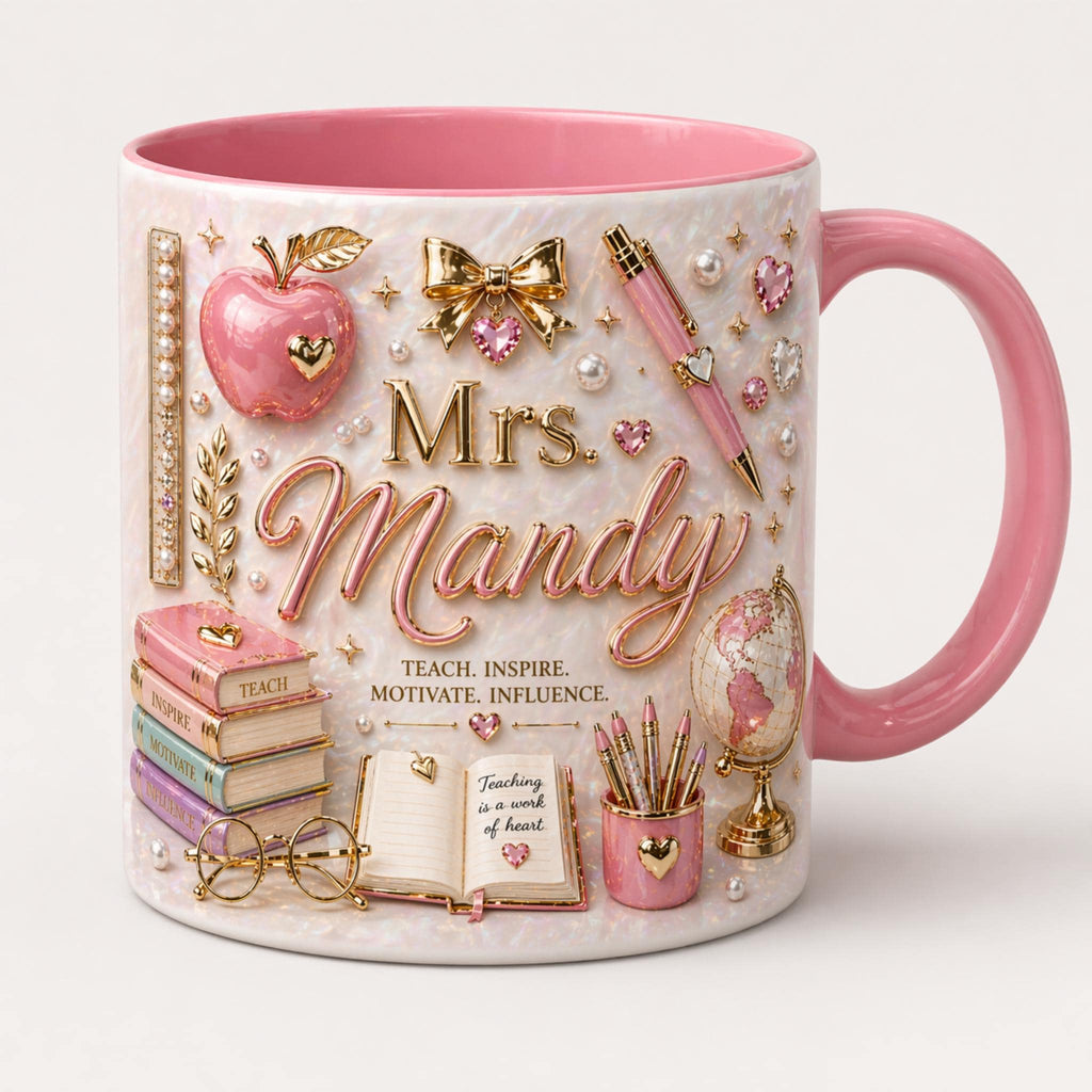 Personalized Teacher Mug with Name, Custom Teacher Coffee Mug, Cute Apple Gift for Teacher, Back to School Teacher Gift Cup