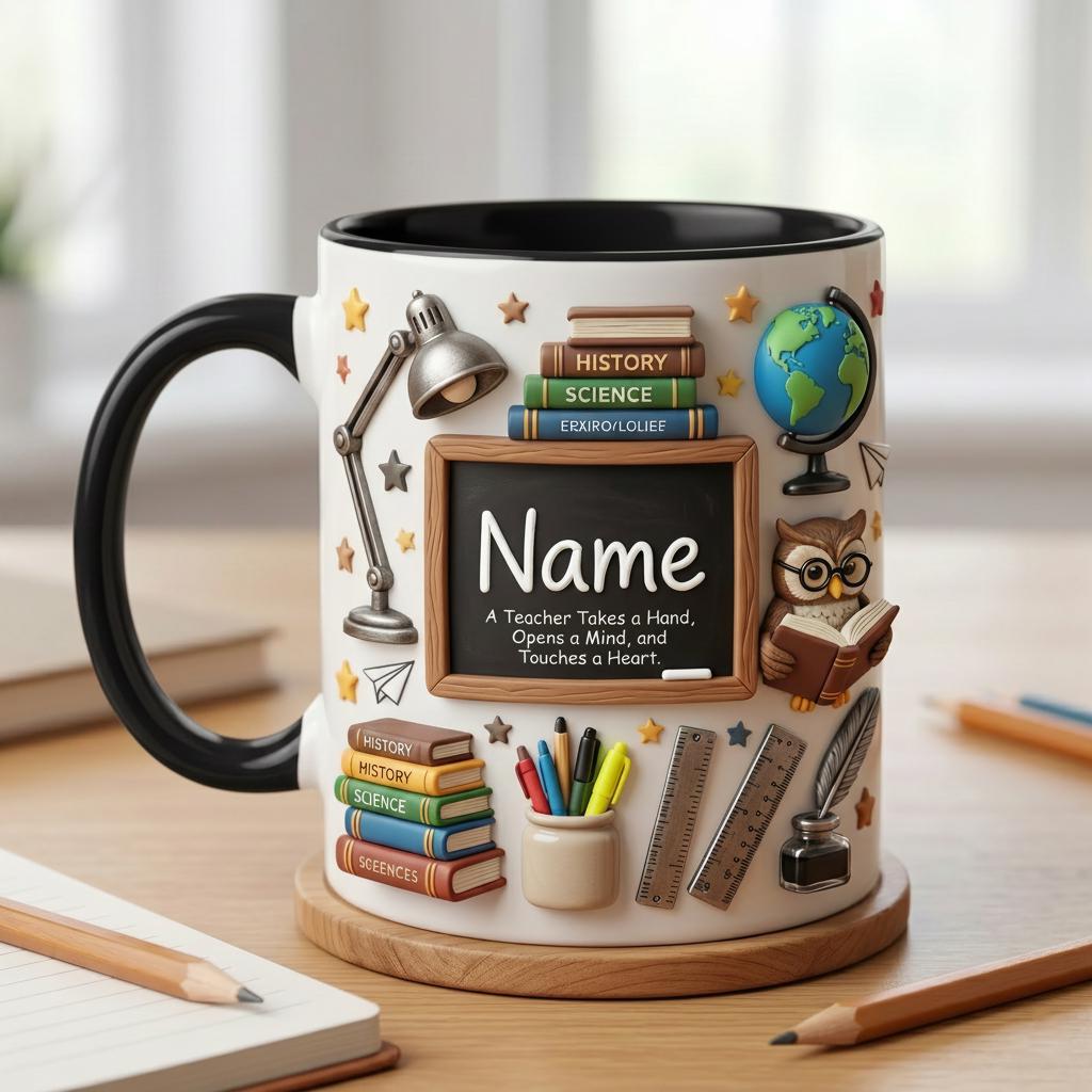 Personalized Teacher Mug with Name, Faux 3D Effect Mug, First Day School Gift
