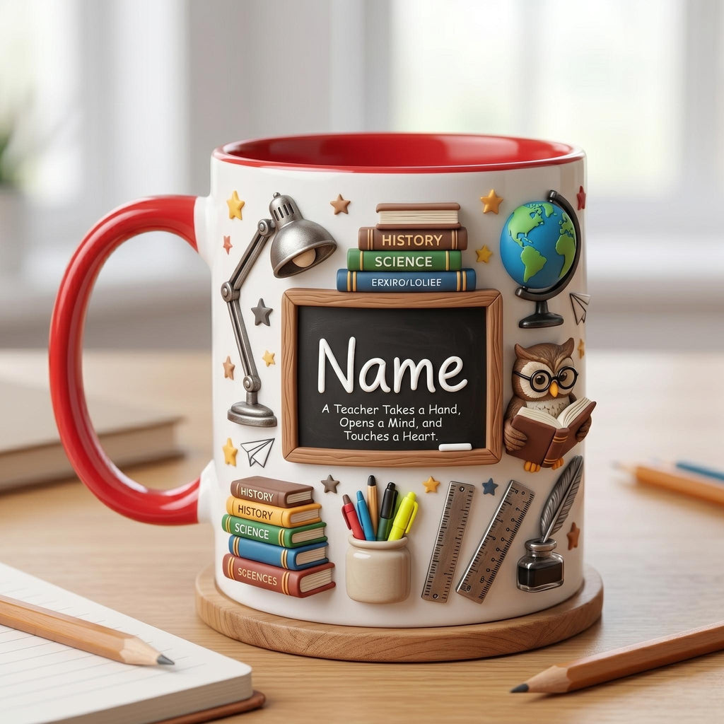 Personalized Teacher Mug with Name, Faux 3D Effect Mug, First Day School Gift