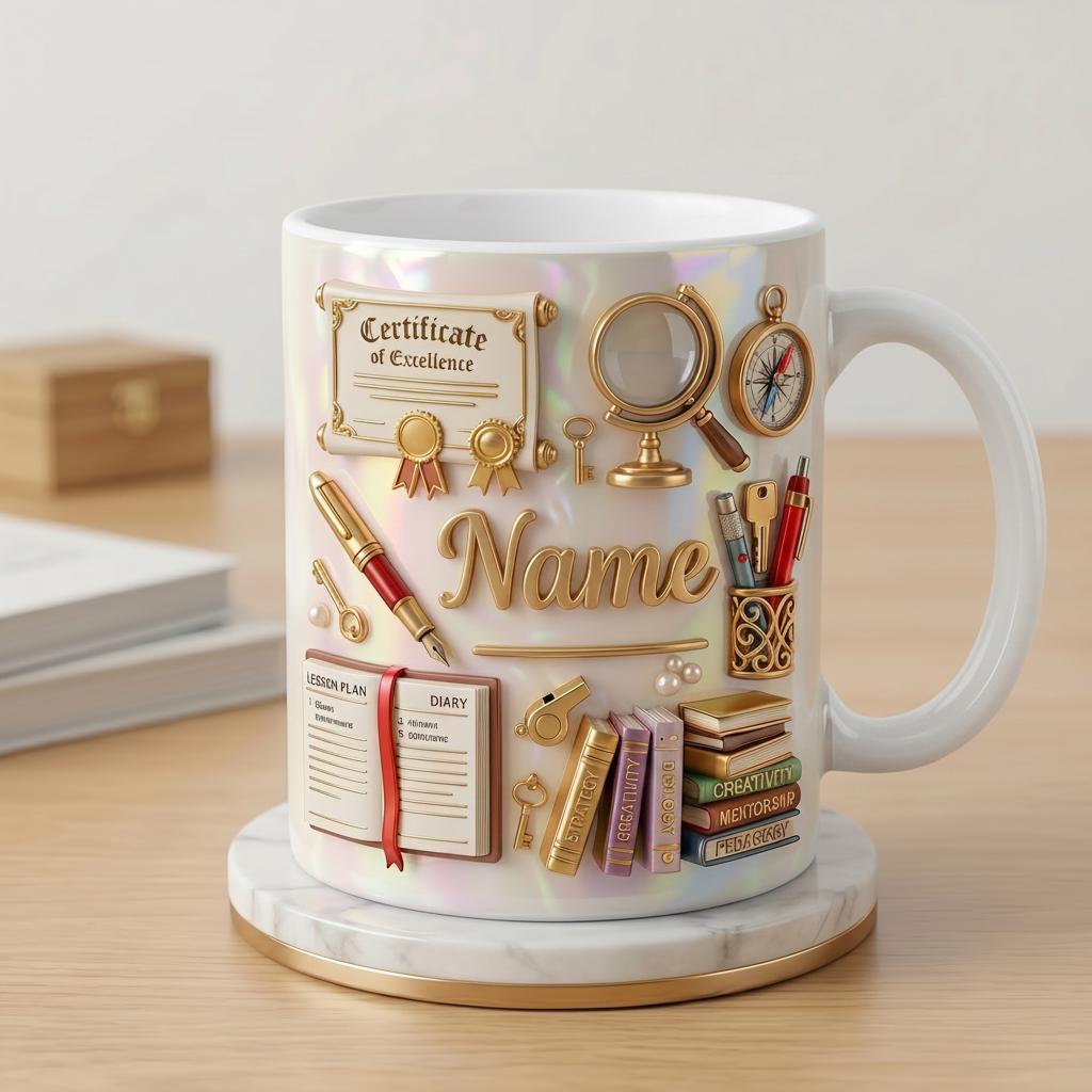 Personalized Teacher Mug with Name, Faux 3D Effect Mug, Classroom Decor Gift