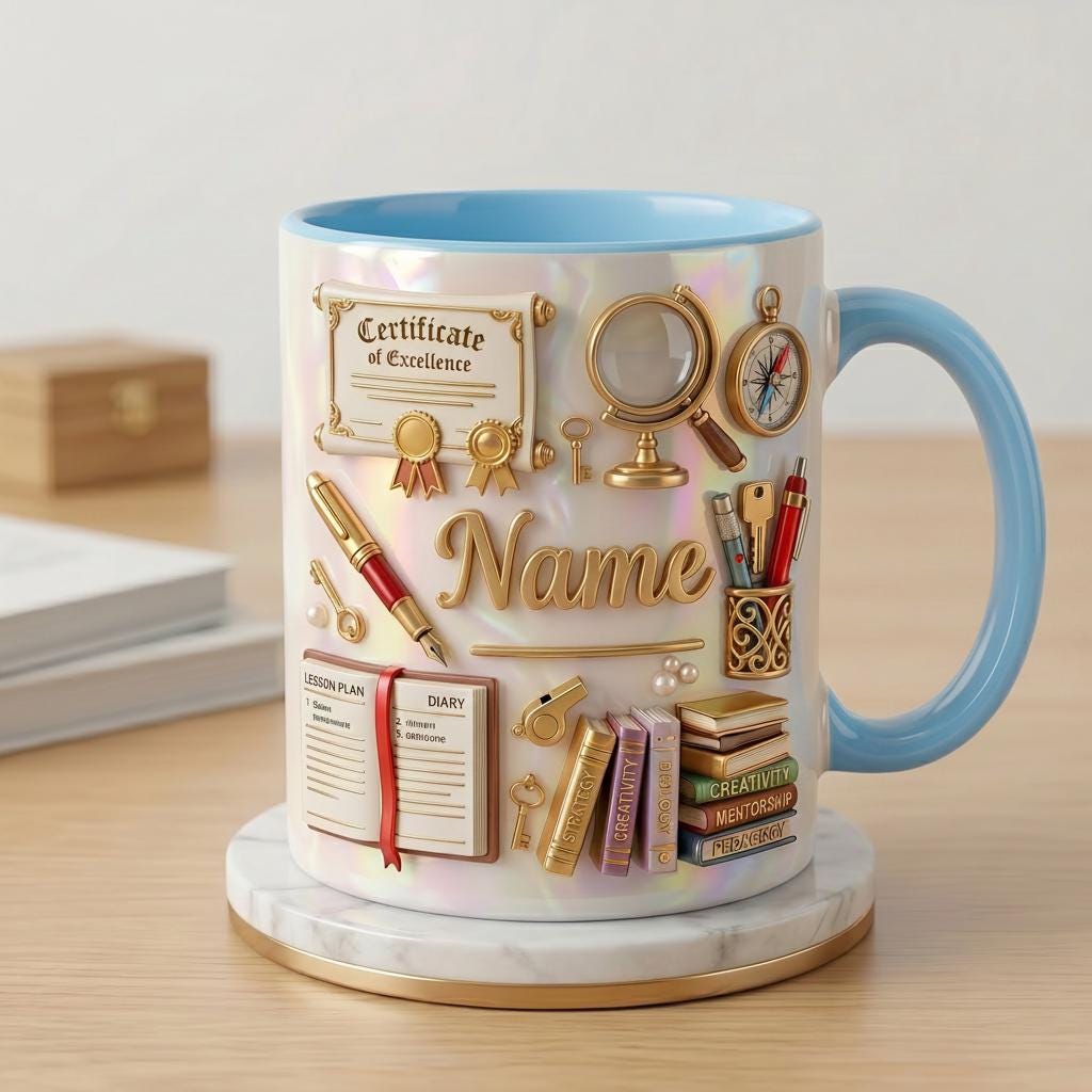 Personalized Teacher Mug with Name, Faux 3D Effect Mug, Classroom Decor Gift