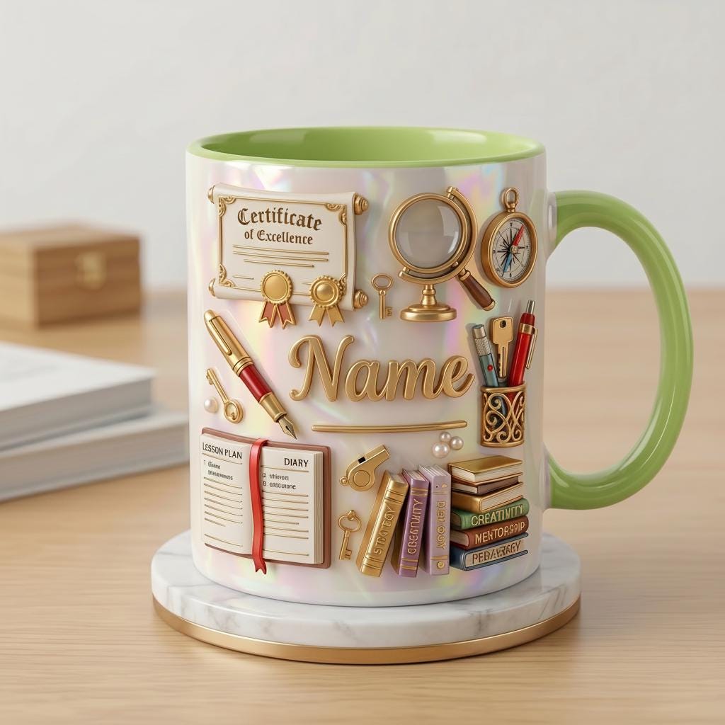Personalized Teacher Mug with Name, Faux 3D Effect Mug, Classroom Decor Gift