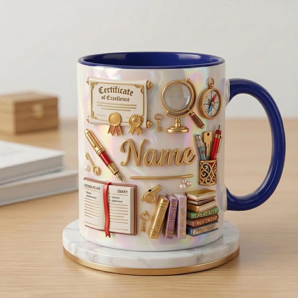 Personalized Teacher Mug with Name, Faux 3D Effect Mug, Classroom Decor Gift