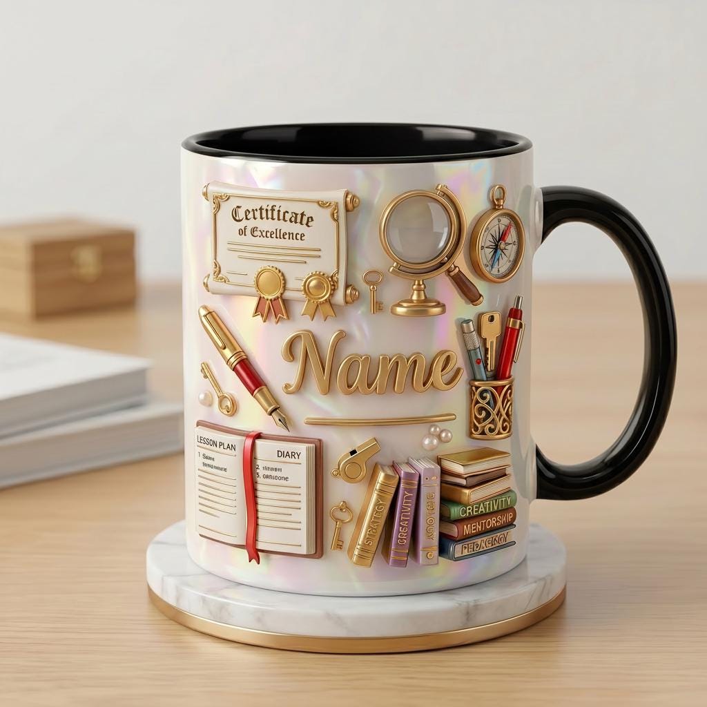 Personalized Teacher Mug with Name, Faux 3D Effect Mug, Classroom Decor Gift
