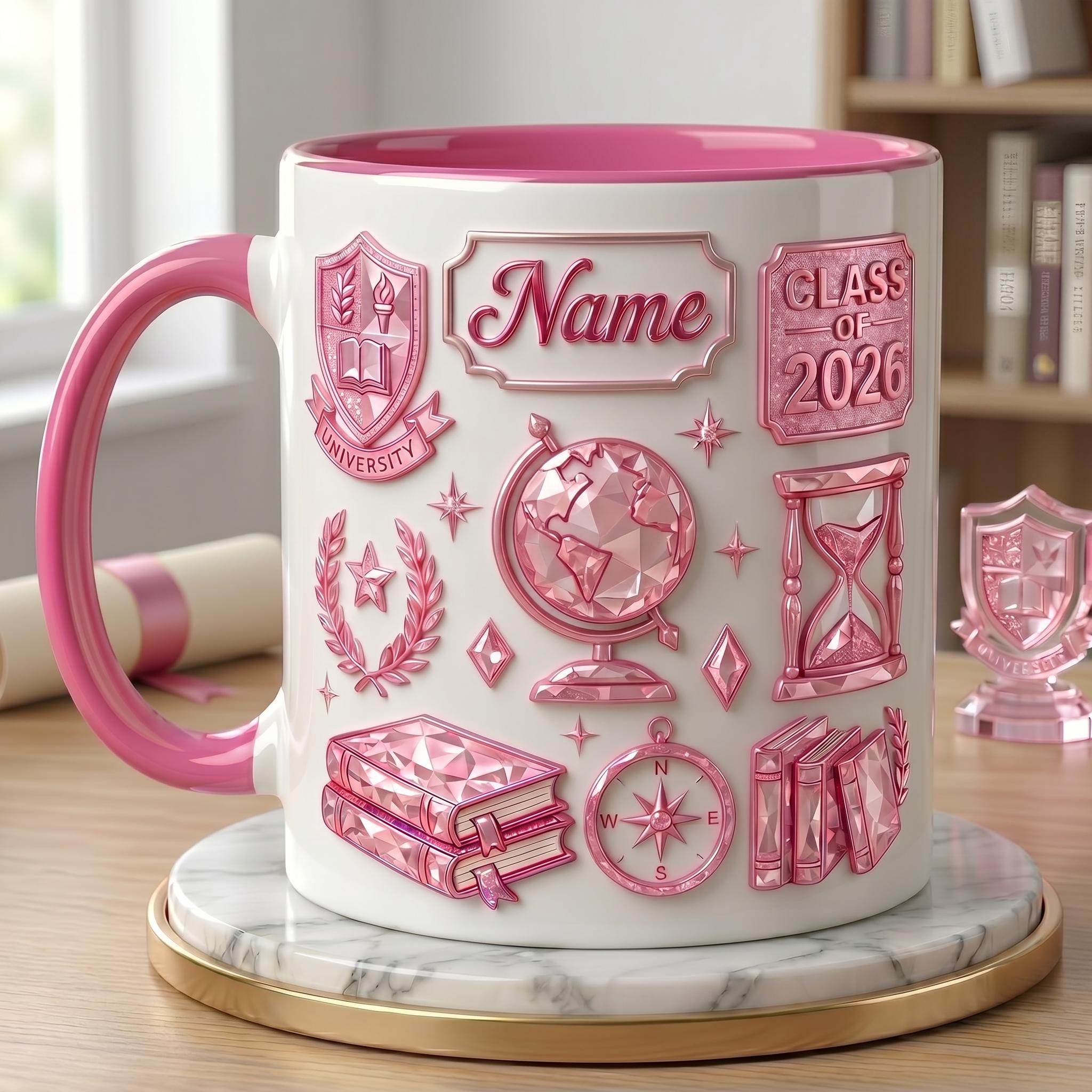 Personalized Graduation Mug 3D, Class of 2026 Custom Name Ceramic Coffee Cup