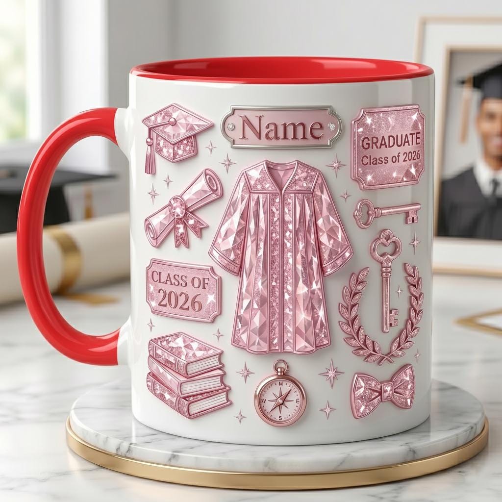 Personalized Graduation Mug Class Of 2026 Custom Name, Faux 3D Effect Mug Grad Gift