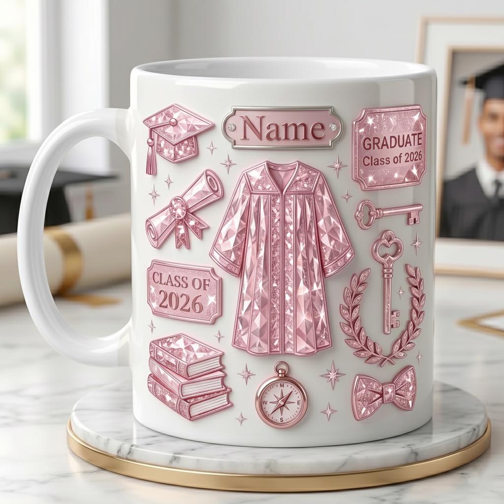 Personalized Graduation Mug Class Of 2026 Custom Name, Faux 3D Effect Mug Grad Gift
