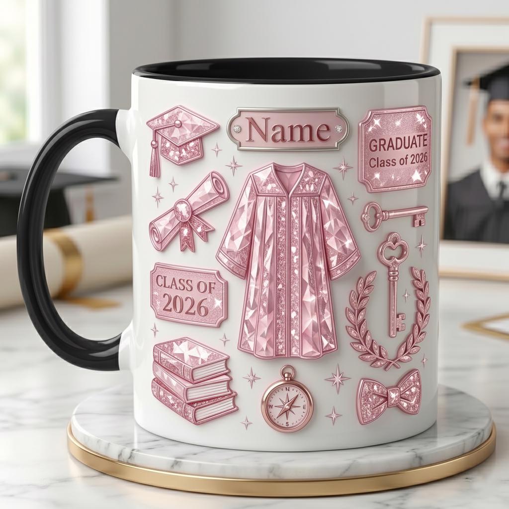 Personalized Graduation Mug Class Of 2026 Custom Name, Faux 3D Effect Mug Grad Gift