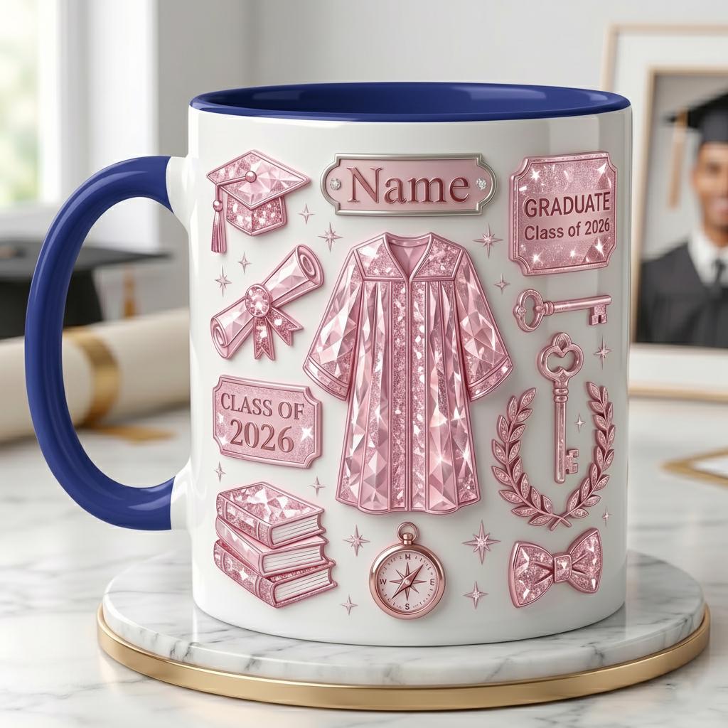 Personalized Graduation Mug Class Of 2026 Custom Name, Faux 3D Effect Mug Grad Gift
