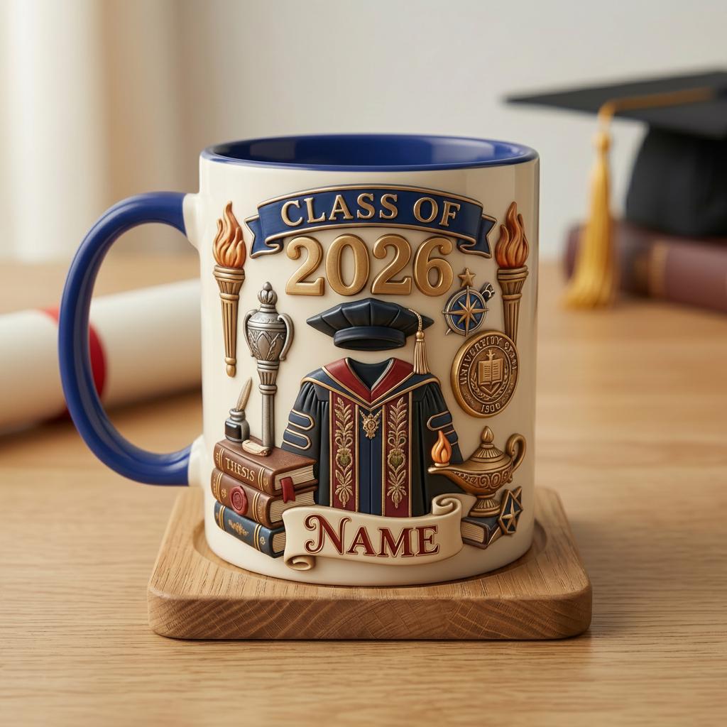 Personalized Graduation 2026 Mug 3D, Custom Name Grad Gift, Ceramic Coffee Cup