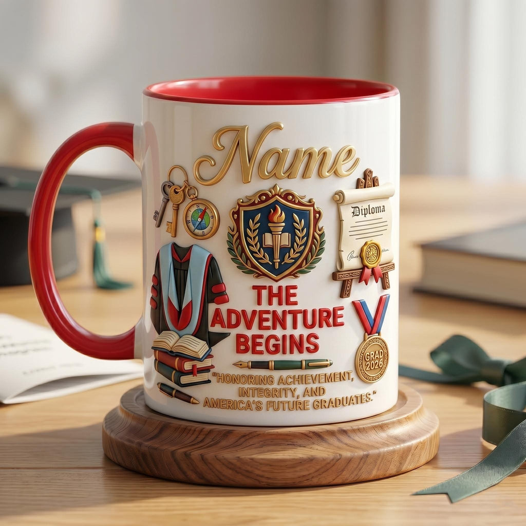 Personalized Graduation 2026 Mug 3D, Custom Name Diploma Design, Faux 3D Effect