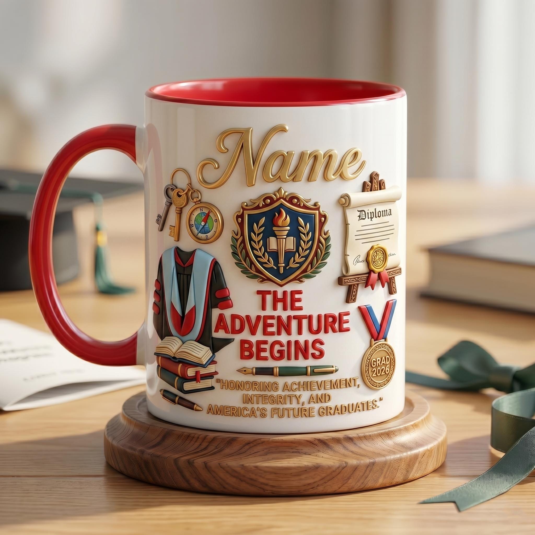 Personalized Graduation 2026 Mug 3D, Custom Name Diploma Design, Faux 3D Effect