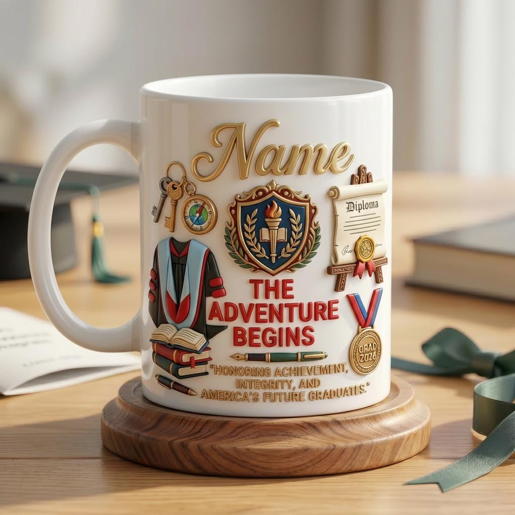 Personalized Graduation 2026 Mug 3D, Custom Name Diploma Design, Faux 3D Effect