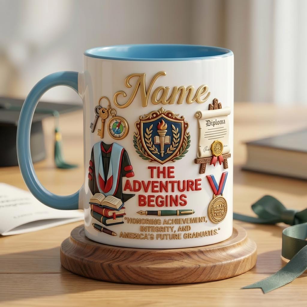 Personalized Graduation 2026 Mug 3D, Custom Name Diploma Design, Faux 3D Effect