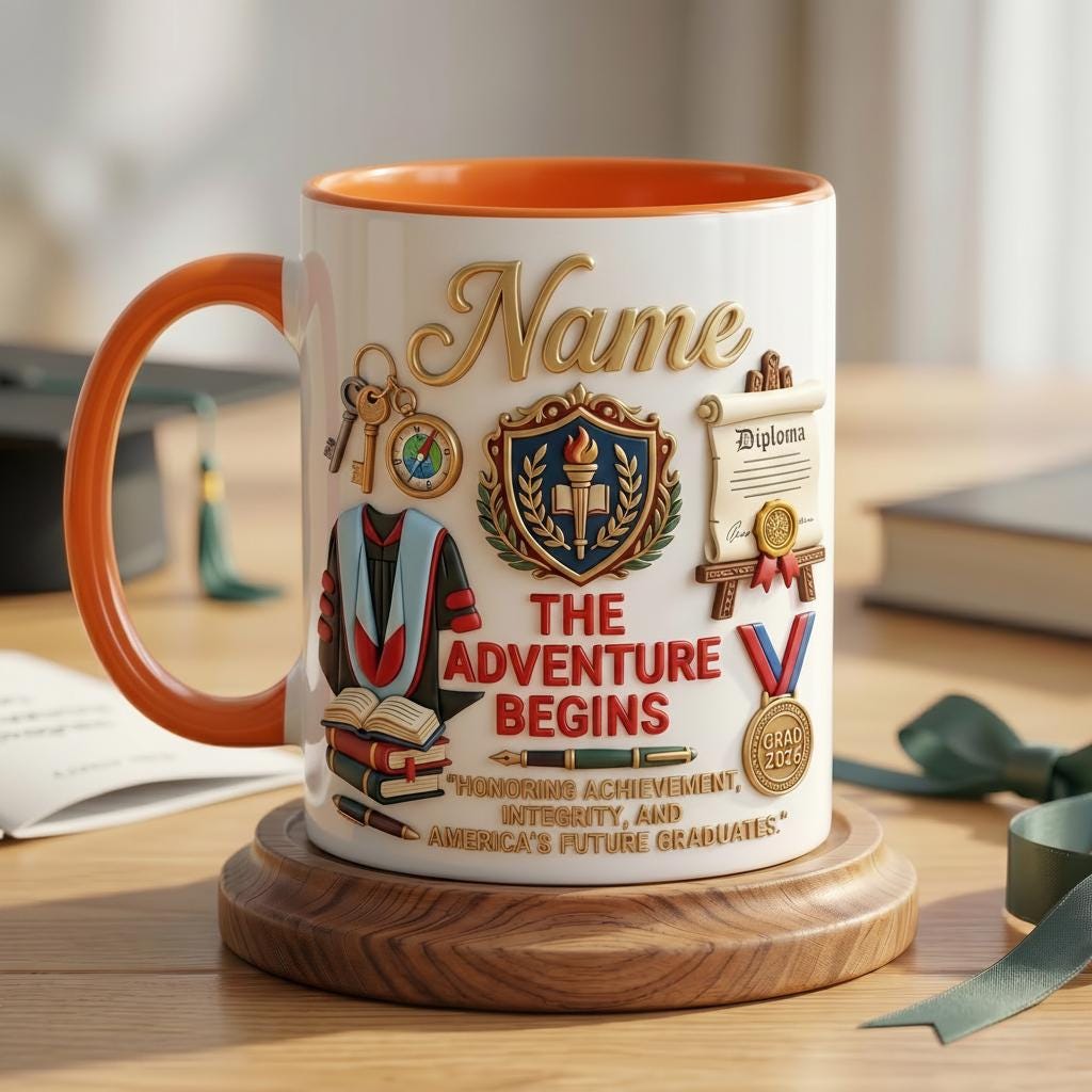 Personalized Graduation 2026 Mug 3D, Custom Name Diploma Design, Faux 3D Effect