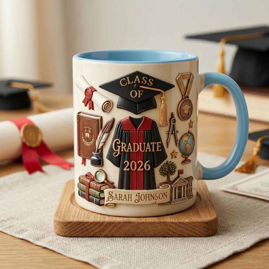 Personalized Graduation 2026 Mug 3D, Faux 3D Effect Ceramic Senior Celebration Gift