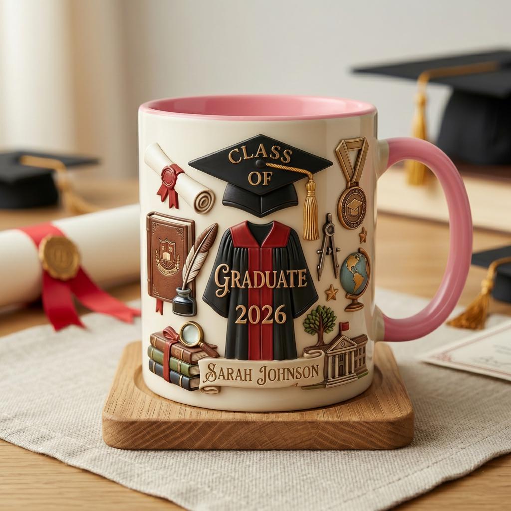 Personalized Graduation 2026 Mug 3D, Faux 3D Effect Ceramic Senior Celebration Gift