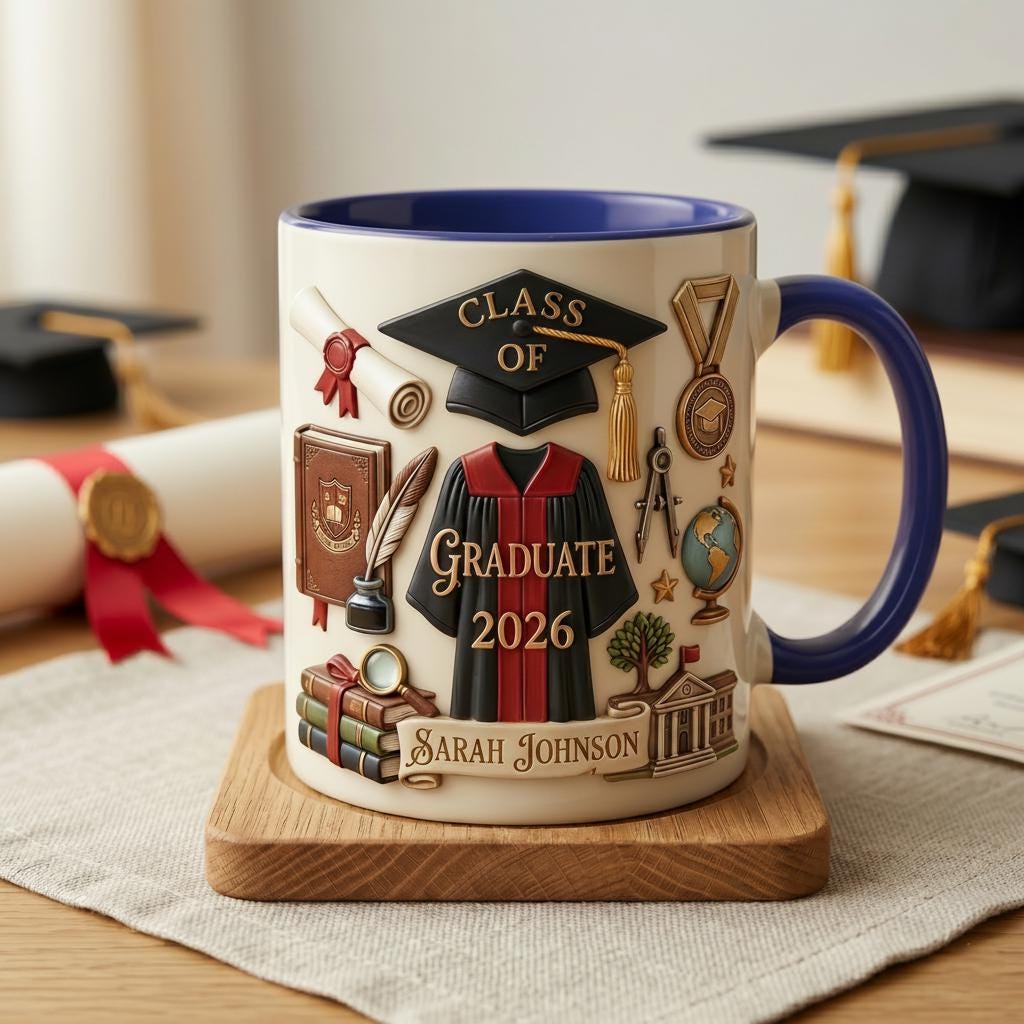 Personalized Graduation 2026 Mug 3D, Faux 3D Effect Ceramic Senior Celebration Gift