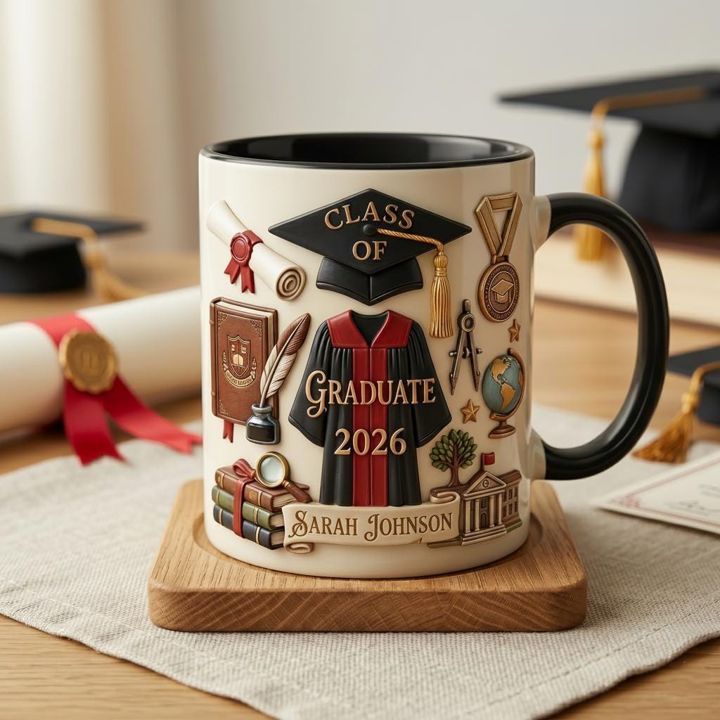 Personalized Graduation 2026 Mug 3D, Faux 3D Effect Ceramic Senior Celebration Gift