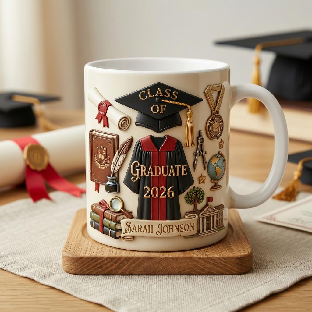 Personalized Graduation 2026 Mug 3D, Faux 3D Effect Ceramic Senior Celebration Gift