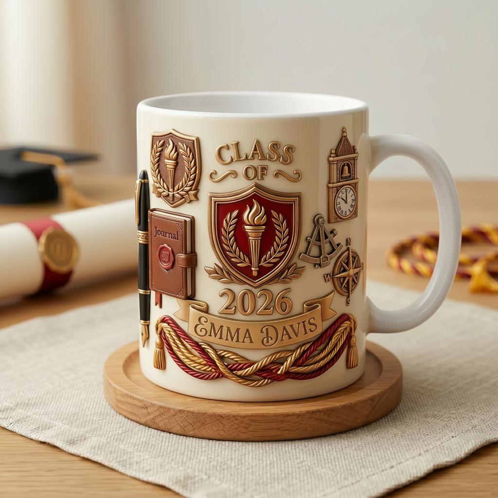Personalized Graduation Mug 3D, Class of 2026 Custom Name Gift