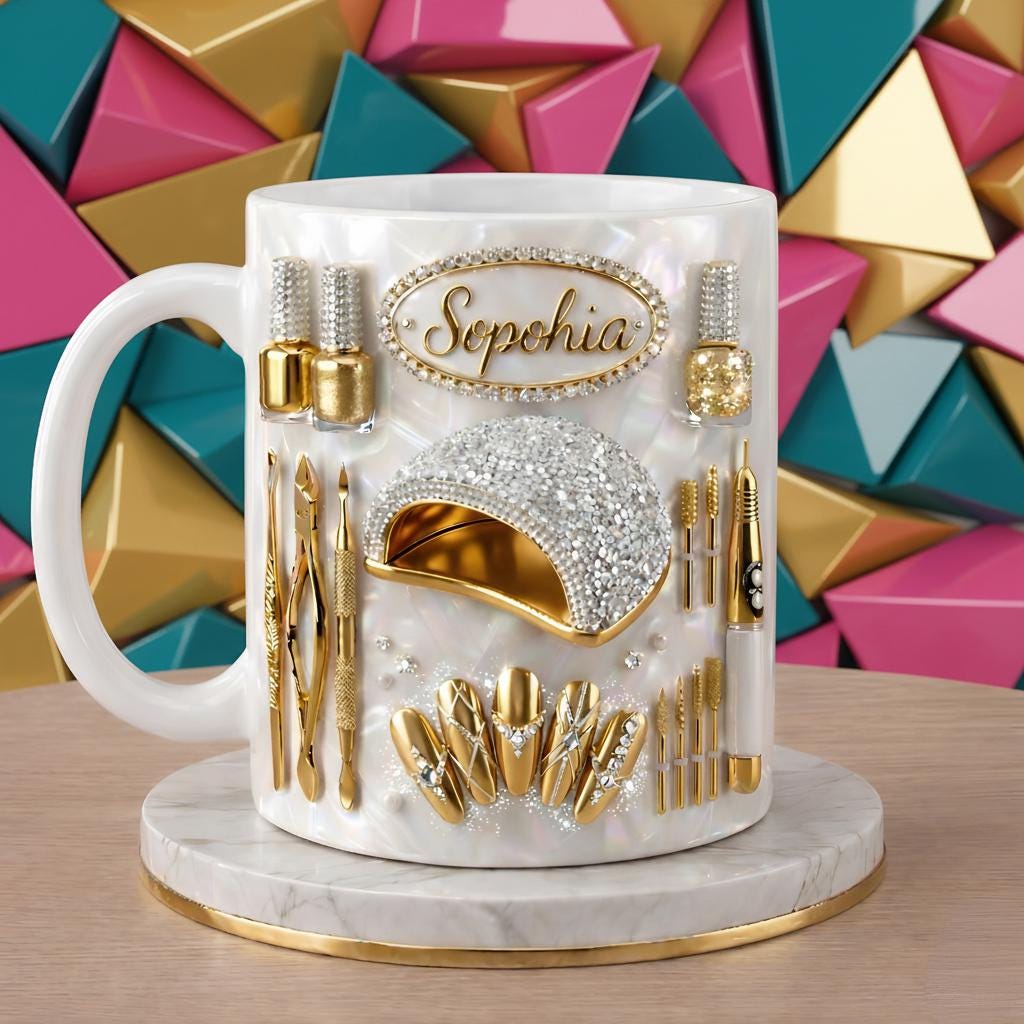 Custom 3D Effect Inflated Coffee Mug for Her, Nail Tools Birthday Keepsake Present, Home Decor Cup Drinkware, Gift Idea, Nail Lover Gift