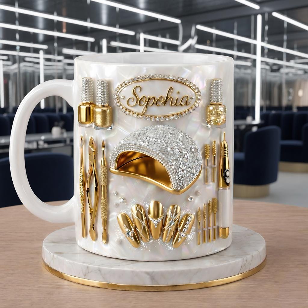 Custom 3D Effect Inflated Coffee Mug for Her, Nail Tools Birthday Keepsake Present, Home Decor Cup Drinkware, Gift Idea, Nail Lover Gift