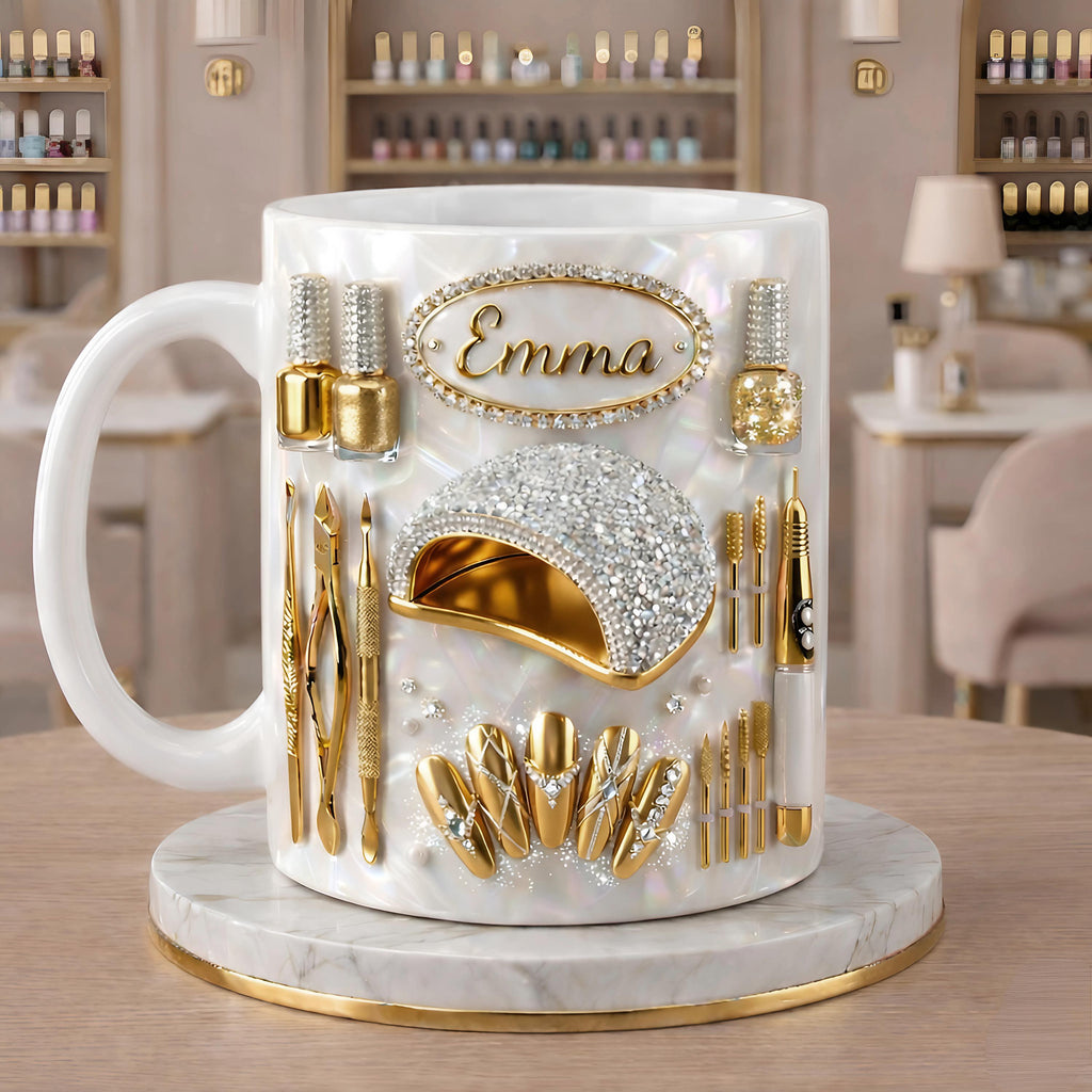 Custom 3D Effect Inflated Coffee Mug for Her, Nail Tools Birthday Keepsake Present, Home Decor Cup Drinkware, Gift Idea, Nail Lover Gift