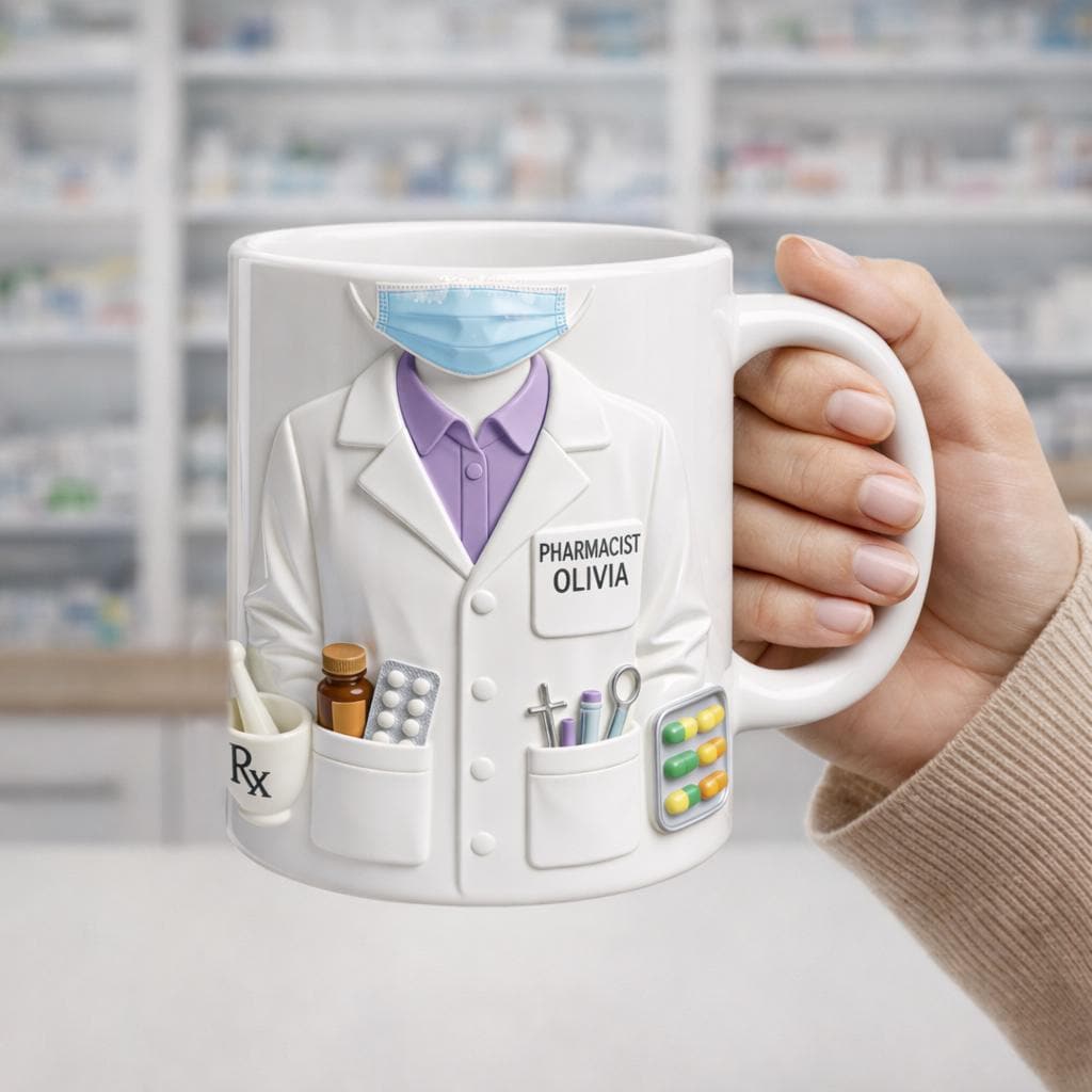 Personalized Pharmacist Mug Gift, Custom Name Pharmacy Coffee Cup, Medical Coat Design, Gift for Pharmacist Her