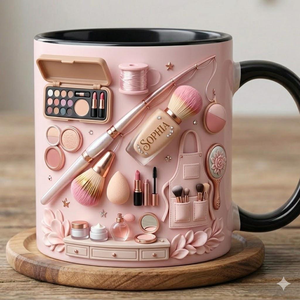 Cosmetic Make Up Accent Mug, Custom Name Beauty Lover Coffee Cups, Makeup Artist Gift, Mother's Day Gift For Mom, Gift For Her