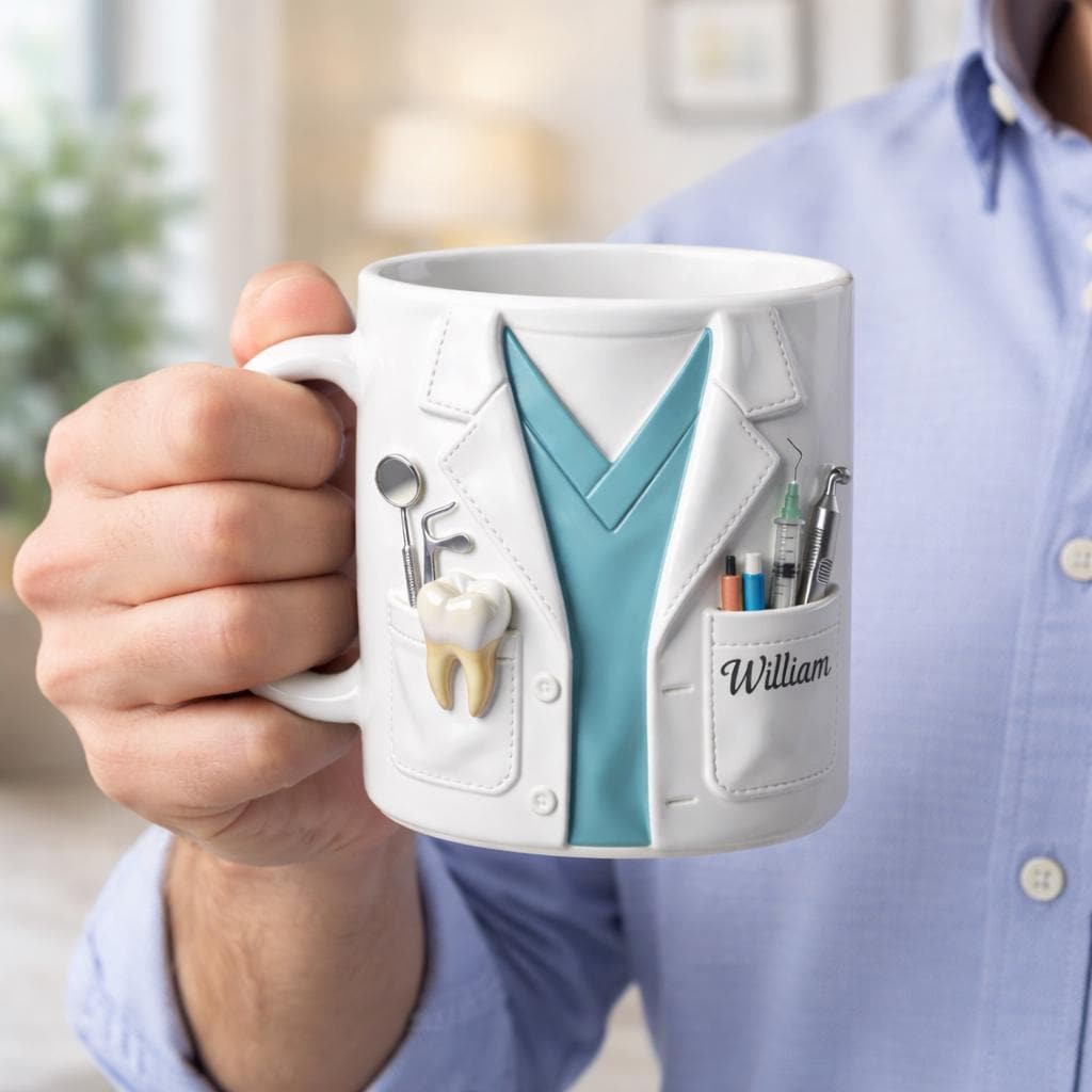 Personalized Dentist Mug Gift, Custom Name Dental Coffee Cup, Tooth Scrubs Design, Gift for Dentist Him Her