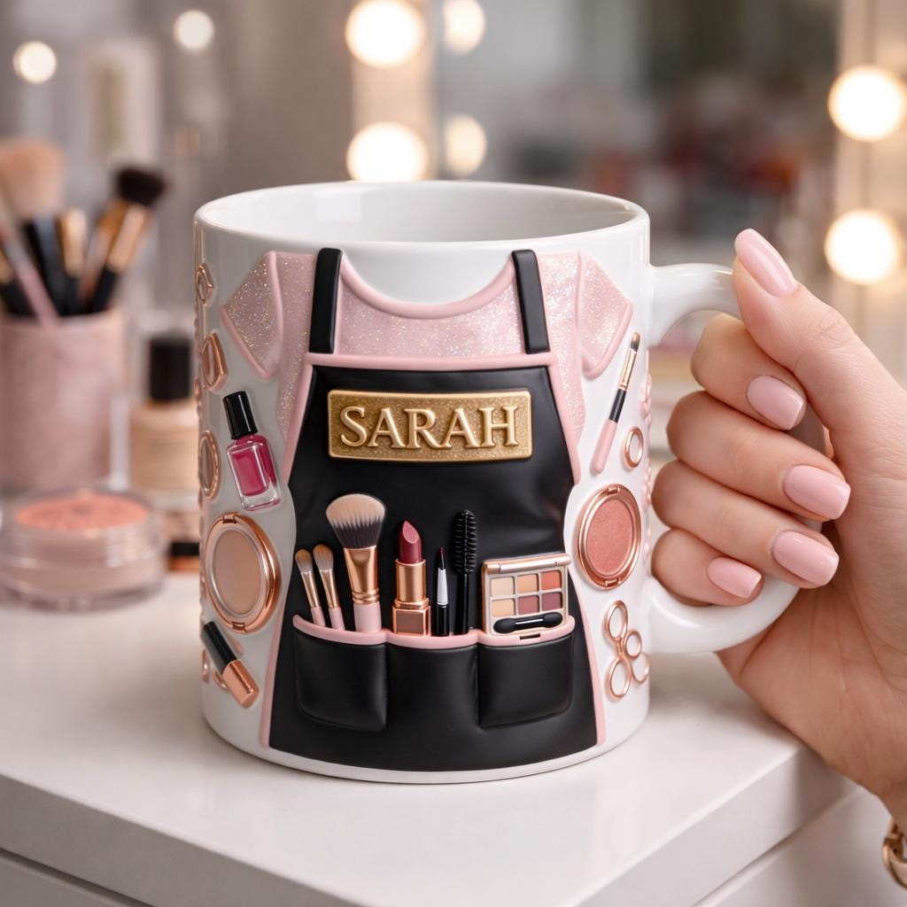 Personalized Makeup Artist Mug Gift, Custom Name Beauty Coffee Cup, Cosmetics Tools Design, Gift for Her