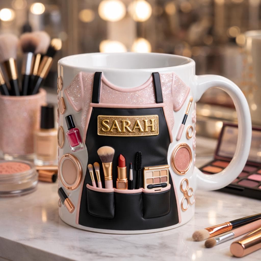 Personalized Makeup Artist Mug Gift, Custom Name Beauty Coffee Cup, Cosmetics Tools Design, Gift for Her
