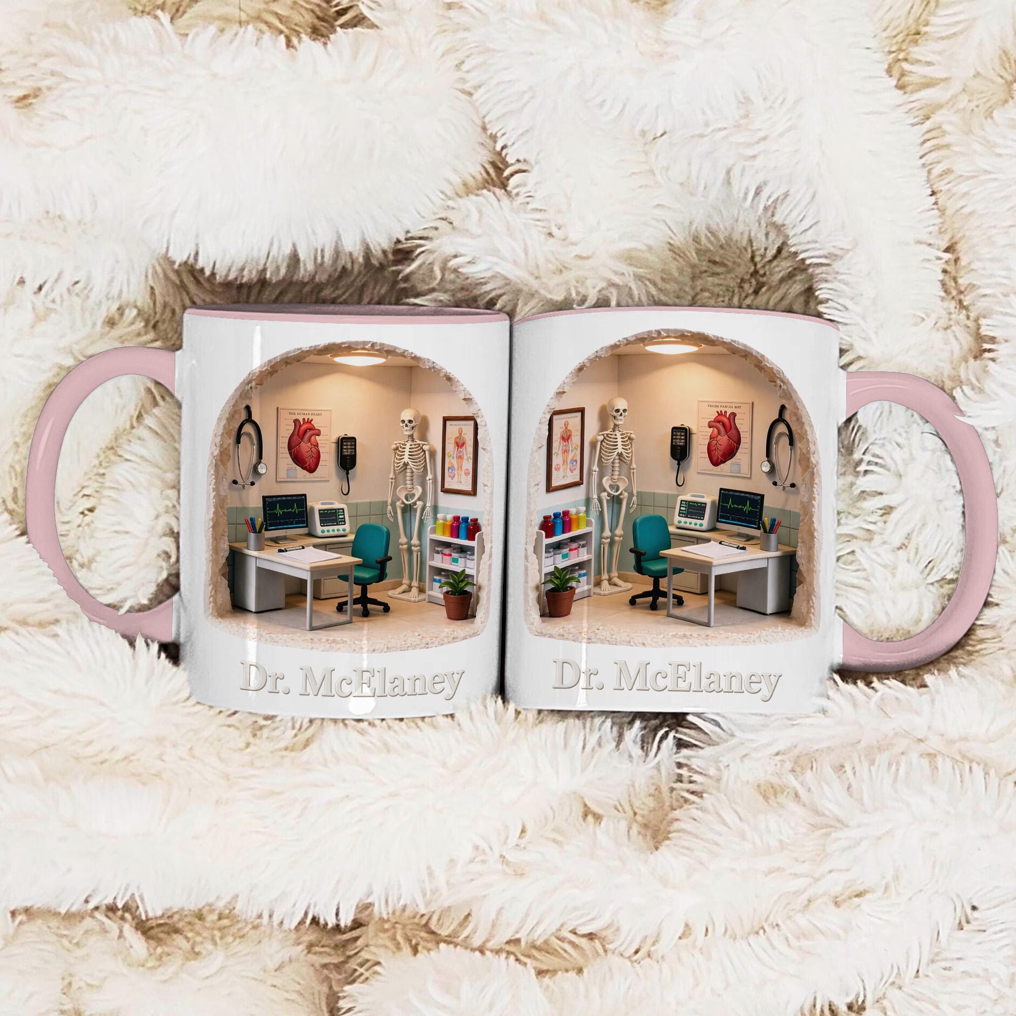Personalized Doctor Mug Gift, Custom Name Medical Office Coffee Cup, Anatomy Clinic Design, Gift for Doctor Him Her
