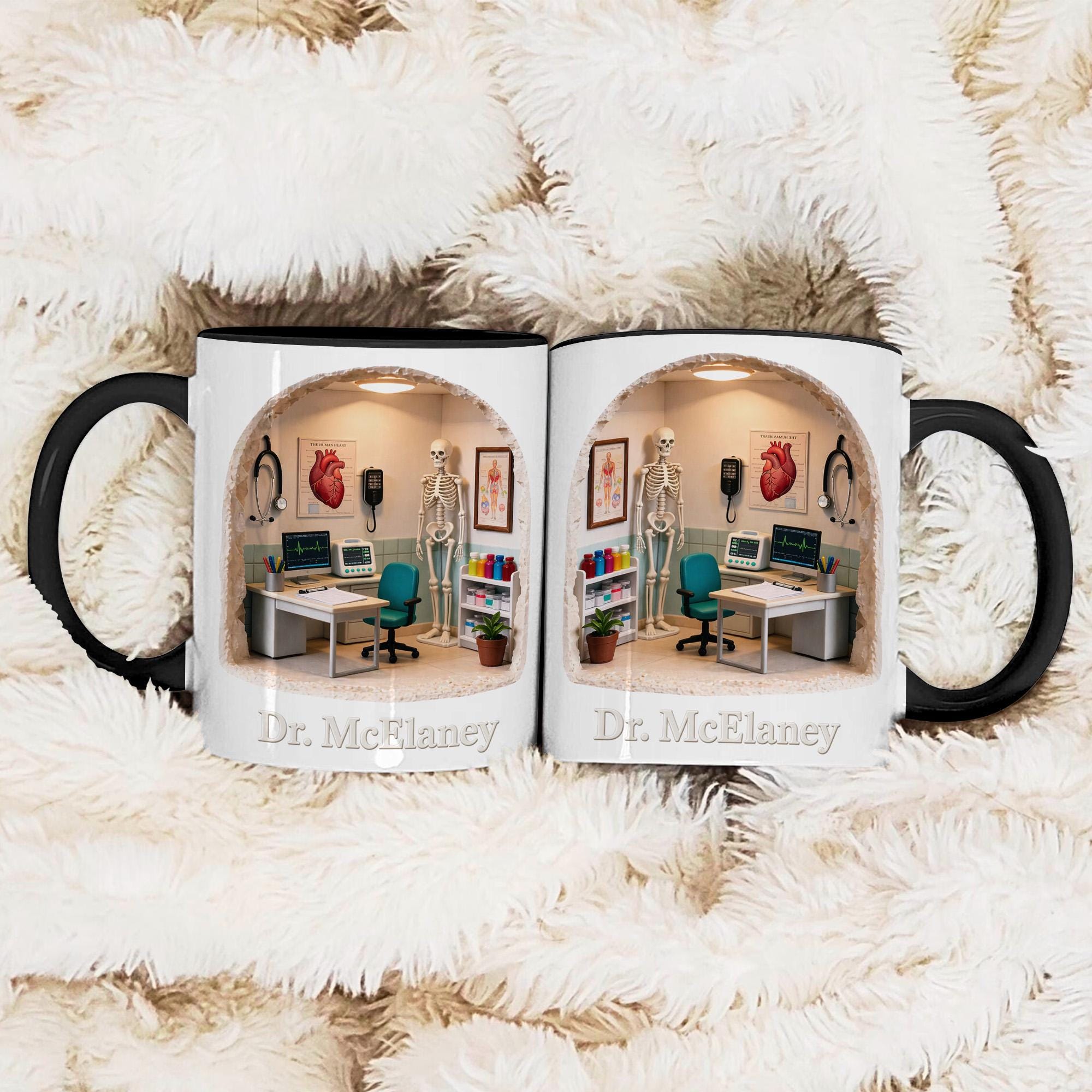 Personalized Doctor Mug Gift, Custom Name Medical Office Coffee Cup, Anatomy Clinic Design, Gift for Doctor Him Her