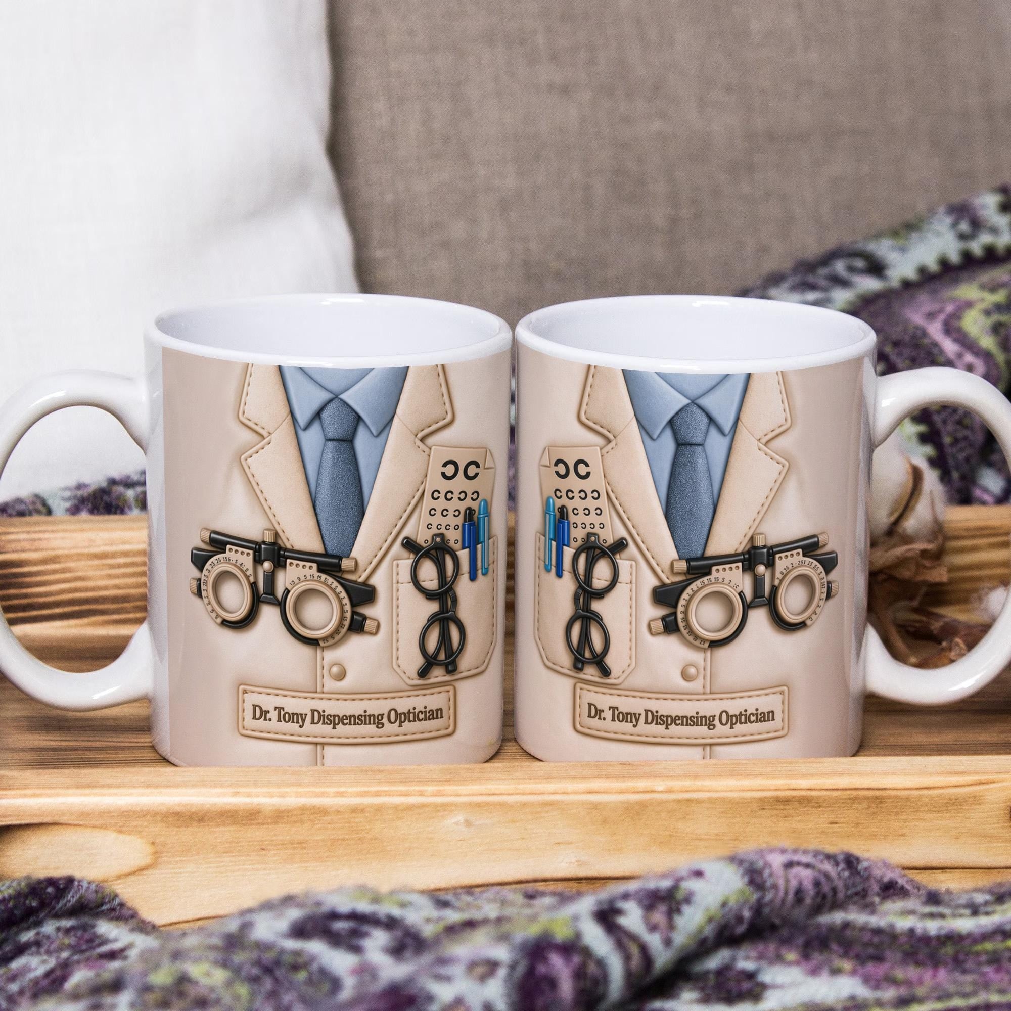 Personalized Optometrist Mug Gift, Custom Name Eye Doctor Coffee Cup, Vision Test Design, Gift for Optometrist