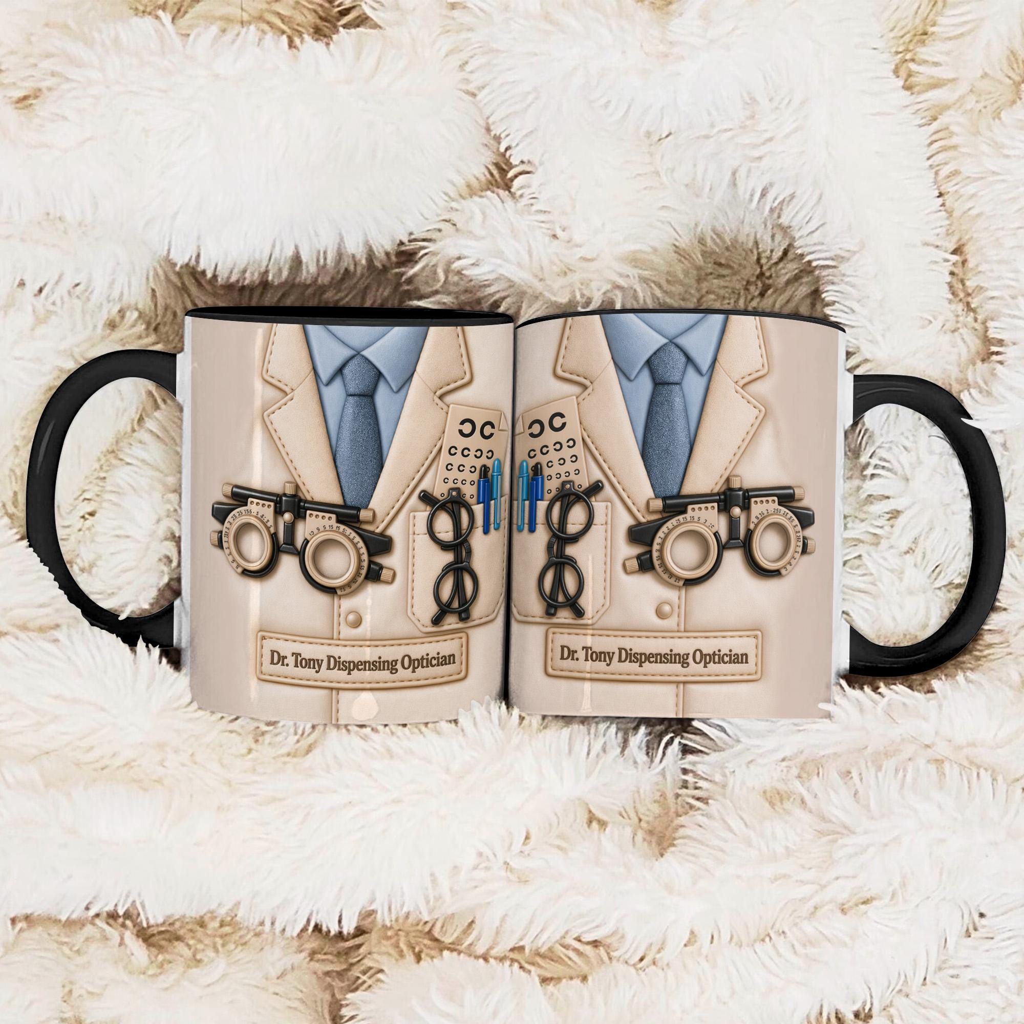 Personalized Optometrist Mug Gift, Custom Name Eye Doctor Coffee Cup, Vision Test Design, Gift for Optometrist