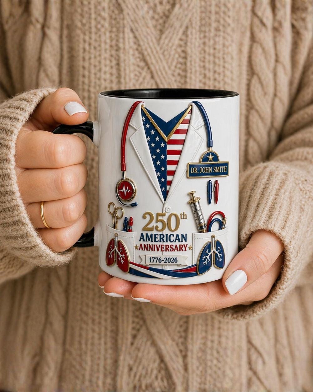 Personalized Nurse Mug Gift, American Anniversary 3D Lab Coat Mug, Custom Name Nurse Coffee Cup, Stethoscope Medical Design