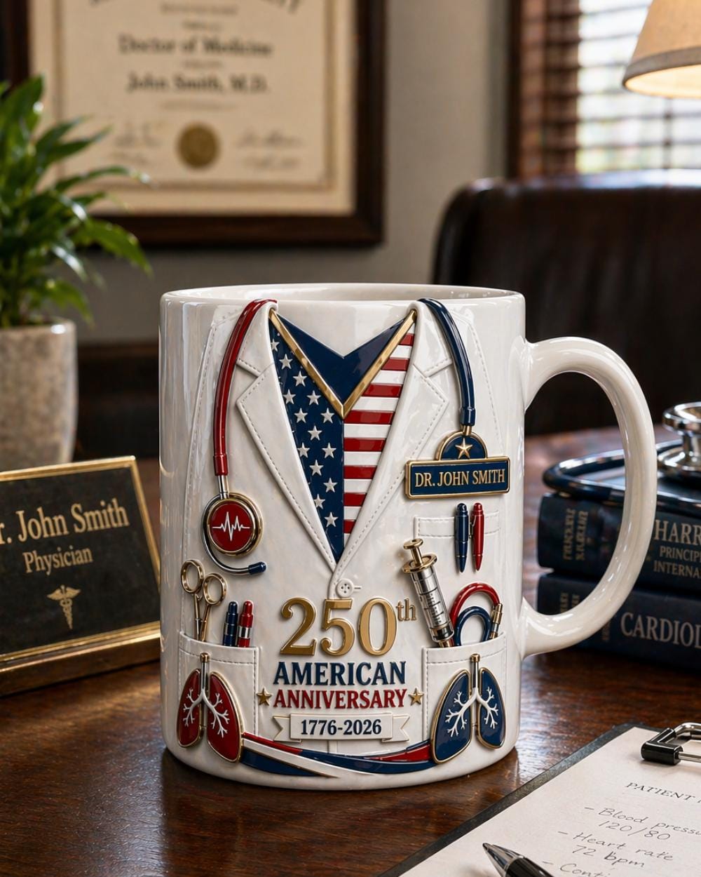 Personalized Nurse Mug Gift, American Anniversary 3D Lab Coat Mug, Custom Name Nurse Coffee Cup, Stethoscope Medical Design