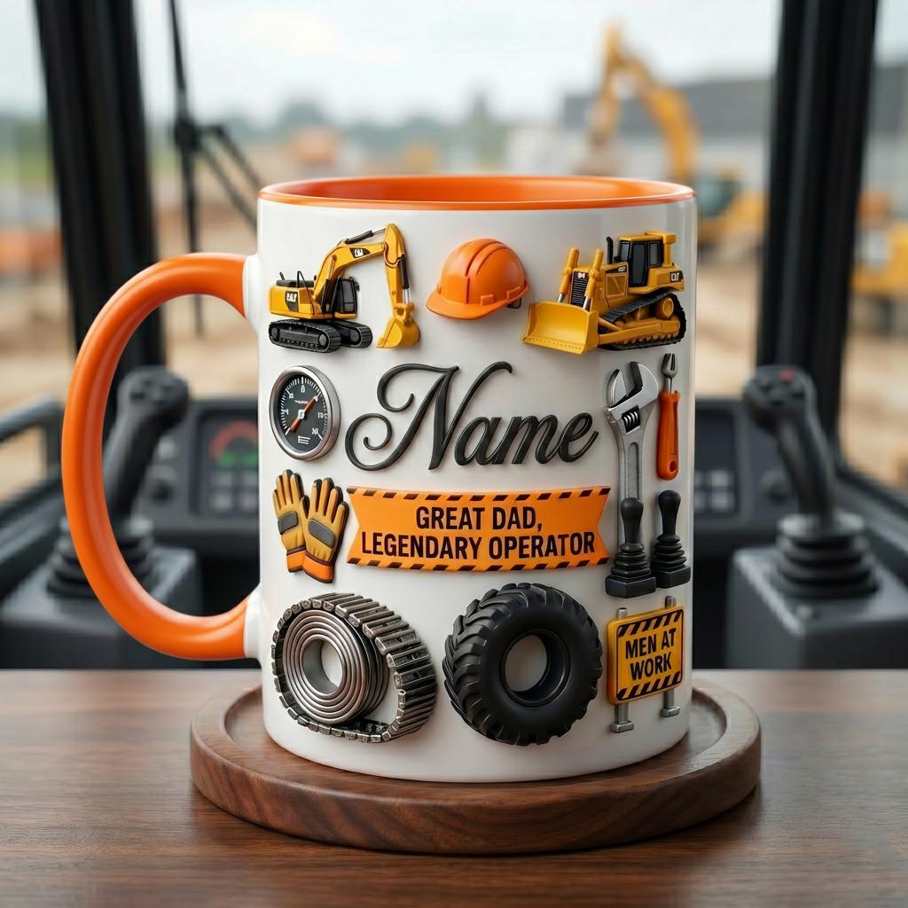 Heavy Equipment Operator Dad Mug 3D, Excavator Father's Day Gift, Faux 3D Effect